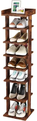 Produktbild von Schmales Schuhregal mit 7 Ebenen - Holz Schuhaufbewahrung für Flur und Kleiderschrank