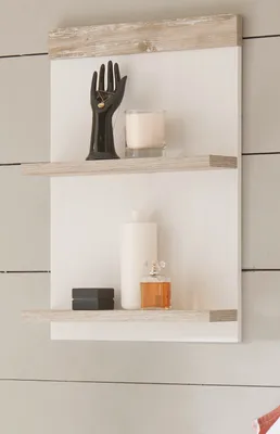 Produktbild von Badezimmer Hängeregal "Rovola" in Pinie weiß / Oslo Pinie Landhaus Wandregal 40 x 62 cm Regal hängend