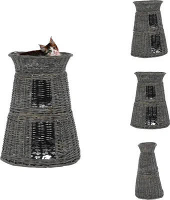 Produktbild von vidaXL 3-tlg. Katzenkorb-Set mit Kissen Grau 47x34x60 cm Natur Weide -  Kratzbäume