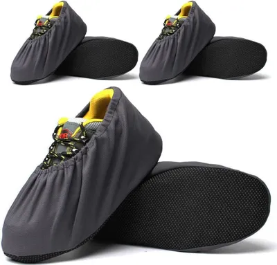 Produktbild von Überziehschuhe, waschbar und wiederverwendbar, rutschfeste Überschuhe für Bauarbeiter, strapazierfähig, Größe L, 3 Paar, GRAU, Large