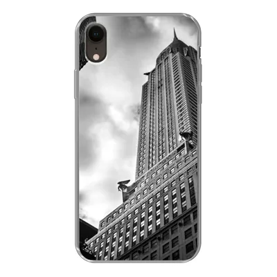 Produktbild von MuchoWow® Handyhülle Schutzhülle Hülle für iPhone XR Chrysler Building in New York von unten nach oben in Schwarz-Weiß Silikon Softcase Handy Hülle - Schutzdeckel