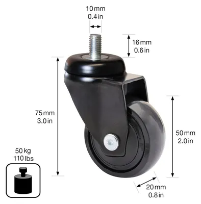 Image de WAGNER 360° - 3C - Roulette pivotante design - Ø 50 mm, noire, roulement à billes, axe 10x16 mm, capacité de charge 50 kg - 01225266