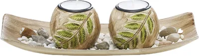 Produktbild von Dekoschale mit 2 Kerzenhaltern, Blattdesign