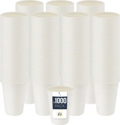 Produktbild von BenBow Einwegbecher aus Zuckerrohr, Weiß, 300 ml x 1000 – Besser als Pappbecher, Umweltfreundlich, Ideal für Partys oder Kaffee