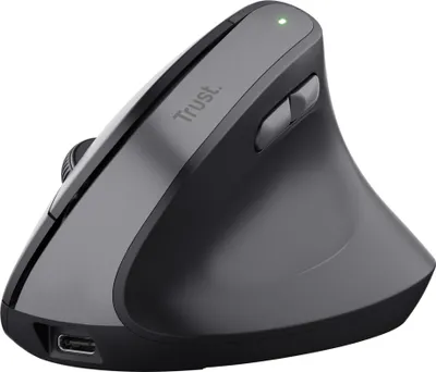 Produktbild von Trust Yuno Wiederaufladbare Vertikale Maus, Kabellose Ergonomische Maus 2.4GHz, Vorbeugung Gegen Mausarm/Tennisarm (RSI Syndrom), 800-2400 DPI, 70% Recyclingkunststoff, PC, Laptop, Mac - Schwarz