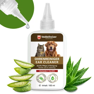 Produktbild von Veddelholzer 100 ml Ohrreiniger Tropfen für Hunde & Katzen Sanfte Ohrreinigung & Pflege entfernt Schmutz, Ohrenschmalz & Juckreiz für regelmäßige