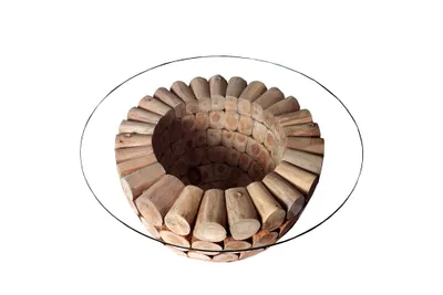 Produktbild von riess-ambiente Handgearbeiteter Couchtisch PURE NATURE 70cm Teak Massivholz rund mit Glasplatte Beistelltisch Tisch