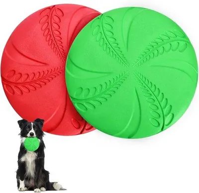 Produktbild von Hunde Frisbee - Fliegende Scheibe - Outdoor-Spiele - Schwimmmaterial - Durchmesser 20 cm - Rot und Grün