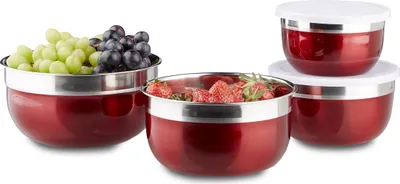 Obrázek produktu pro Relaxdays 4052025969271, Sada misek, Kulatý, Nerezová ocel, Červená, Stříbrná, Bílá, Plast