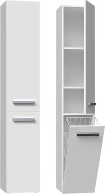 Zdjęcie produktu dla Szafka łazienkowa NEL IV – matowa biel, długie drzwi z koszem | Kolor: matowa biel | Wymiary: 174 x 31 x 30 cm