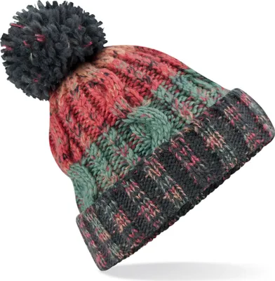 Produktbild von Beechfield B486 | Corkscrew Pom Pom Beanie Wintermütze - Farbe: Watermelon Breeze - Größe: One Size