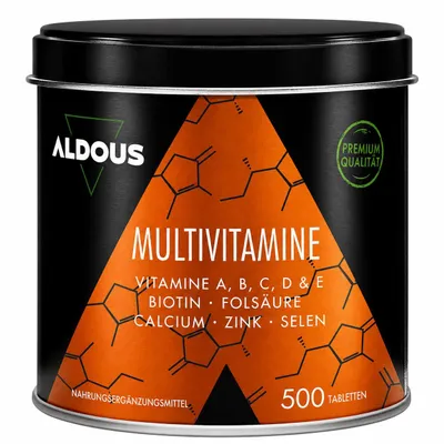 Produktbild von Multivitamin Tabletten Hochdosiert - 500 Tabletten - + 1 Jahr - Vitamin C, D, E, A, B-Vitamine, Biotin, Folsäure, Calcium, Zink, Selen - Immunsystem