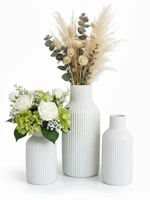 Produktbild von Keramikvasen-Set, 3 Größen - Strukturiertes, minimalistisches Design