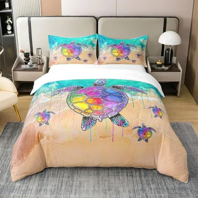 Productafbeelding van Beddengoedset, 220x240 cm, 100% katoen, aquarelschildpad, meerkleurig, inclusief 2 kussenslopen van 80x80 cm