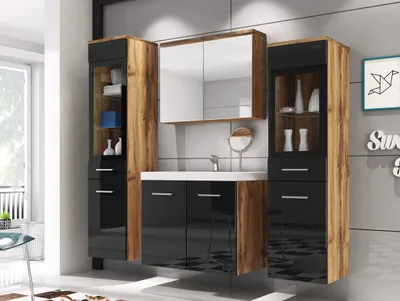 Immagine prodotto di Set bagno YUKO 2 - rovere wotan / nero lucido + lavabo GRATIS