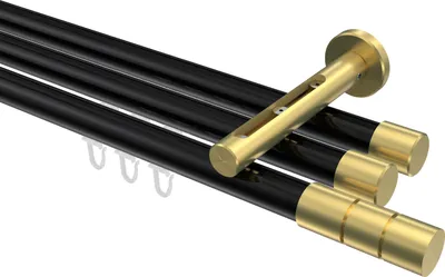 Produktbild von Interdeco Innenlaufstange / Gardinenstange mit Innenlauf Schwarz / Messing-Optik, Typ Siteno Elanto (Rillenzylinder), 20 mm Ø 3-läufig, 320 cm