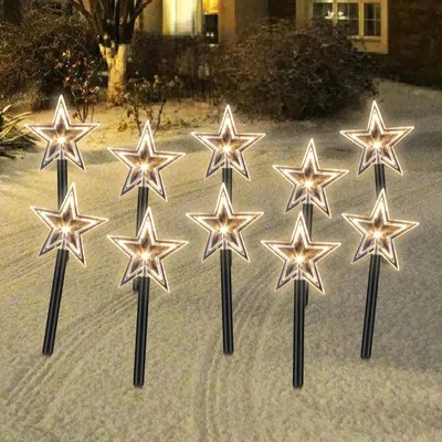 Image de Peviasot, 10 étoiles de Noël, lumière blanche chaude, LED, avec fonction minuterie 6/18 heures, 36 cm