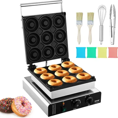 Produktbild von VEVOR Elektrischer Donutmaker, 2 kW Kommerzielle Donutmaschine mit Antihaftbeschichtung, 9 Löcher, Doppelseitige Heizwaffelmaschine für 9 Donuts, 50–300 °C, für Restaurants und den Heimgebrauch