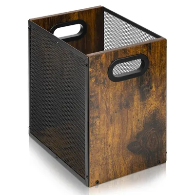 Produktbild von Papierkorb Mülleimer, 17 L Abfalleimer Kombination aus Eisen und Holz, für Büro, Wohnzimmer, Schlafzimmer, Küche, 27,5 x 20,5 x 30 cm