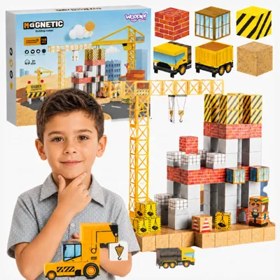 Image de WOOPIE, Blocs magnétiques, 165 pièces, construction, grue, excavatrice, cadeau, 3D