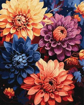 Image de Peinture par numéros avec cadre - Dahlias colorés 40x50 cm