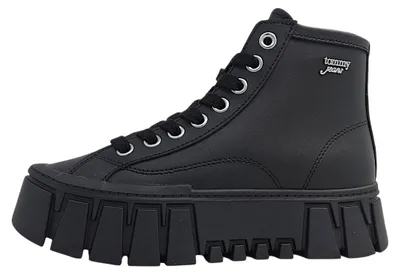Image de Baskets plates Tommy Hilfiger TJW pour femmes, modèle à lacets, couleur noire, chaussures de loisirs