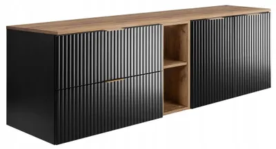 Zdjęcie produktu dla Rodan Szafka pod Umywalkę 160cm - Czarny-Dąb - Zestaw Łazienkowy - Wisząca - FLOW
