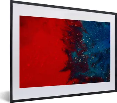 Produktbild von MuchoWow® MuchoWow® Gerahmtes Poster Tinte - abstrakt - rot - blau 40x30 cm - Poster mit zchwarzem Bilderrahmen - Bilderrahmen - Poster im Rahmen