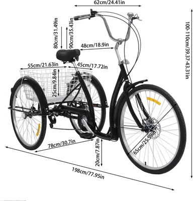Zdjęcie produktu dla 26" rower trójkołowy dla dorosłych 6-biegowy rower trójkołowy 3 koła z koszykiem na zakupy dla dorosłych seniorów