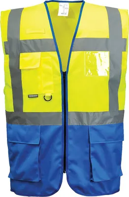 Produktbild von Executive-Weste Warschau - Größe 4XL - Gelb/Königsblau - Portwest