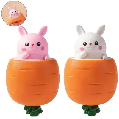 Produktbild von 6 Stück Hasen Stressball Squishy Quetschspielzeug Anti Stress Spielzeug mit Karotte Weiche Fidget Toys