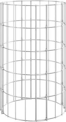 A cylindrical wire cage, likely a gabion basket, shown against a white background.
