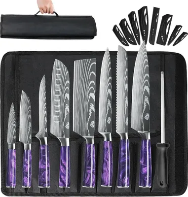 Produktbild von 10-teiliges Messer-Set, Edelstahl, ergonomischer Griff, umweltfreundlich, LILA