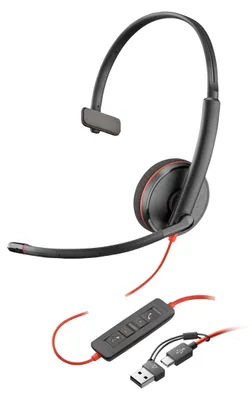 Zdjęcie produktu dla Przewodowy zestaw słuchawkowy Poly Black wire 3210, mikrofon z redukcją szumów, konstrukcja jednouszna