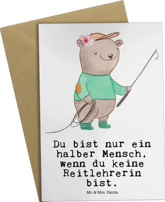 Produktbild von Mr. & Mrs. Panda Klappkarte Reitlehrerin Herz - Weiß - Geschenk, osterkarten, weihnachtskarten, einladungskarten, dankeskarten, osterkarte, Glückwunschkarte