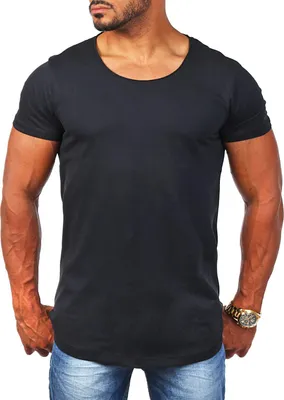 Produktbild von Young & Rich Herren Uni T-Shirt mit tiefem Rundhals Ausschnitt einfarbig körperbetontes Basic Tee Vintage Look 1702