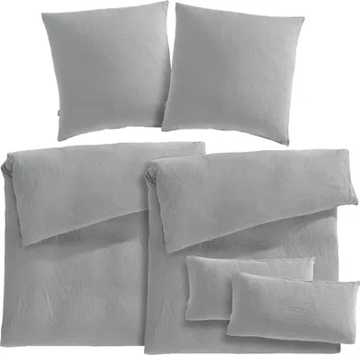 Produktbild von Pure Label Musselin Bettwäsche 6teilig bestehend aus Bettbezug 155 x 220 2er Set + 80x80 Kissenbezug 2er Set + 40x80 Kissenbezug 2er Set in grau