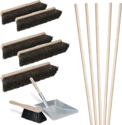 Produktbild von BRB 12-teiliges Besen-Set, 5X Arenga Saalbesen 400 mm, Handfeger, Kehrschaufel