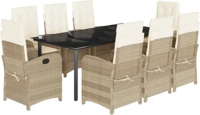 Produktbild von vidaXL 9-tlg. Garten-Essgruppe mit Kissen Beige Poly Rattan