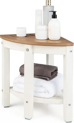 Produktbild von GOPLUS Eck-Badhocker mit Ablage, Duschbank Fächerform, Duschhocker für badzimmer, Balkon, bis 150 kg belastbar