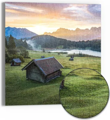 Produktbild von DEQORI Hybrid Leinwand Bild 30x30 cm 'Morgen am Geroldsee' Wandbild Glas flach modern