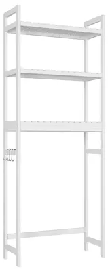 Immagine prodotto di Scaffale da bagno sopra il WC - Scaffale da bagno indipendente - 3 ripiani in bambù - Con 6 ganci - Salvaspazio - 63x26x163 cm - Bianco