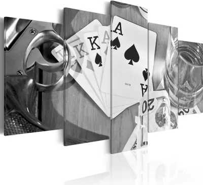 Produktbild von Wandbilder Spielkarten Poker Whisky 200x100 cm 5 tlg – Leinwanddruck, Wanddeko Schlafzimmer, Leinwandbilder, Bilder Wohnzimmer i-B-0001-b-o