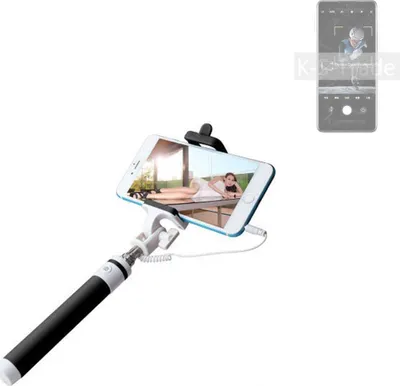 Produktbild von K-S-Trade Selfie Stick kompatibel mit Xiaomi 12S Pro Selfiestick kabelgebunden Monopod mit Kabel Stab Stange Selfportrait Handheldstick schwarz 1x