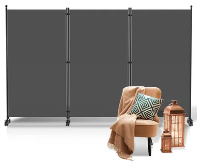 Productafbeelding van Kamerscherm op wielen - 3 panelen - 263 x 181 cm - Antraciet - Voor binnen en buiten