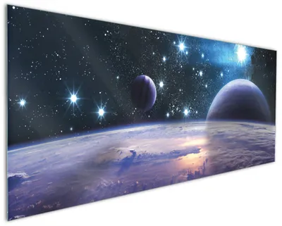 Produktbild von Wallario Küchenrückwand aus Glas, Größe: 125 x 50 cm, Motiv: Planeten im Weltall | Spritzschutz | abwischbar | pflegeleicht | in