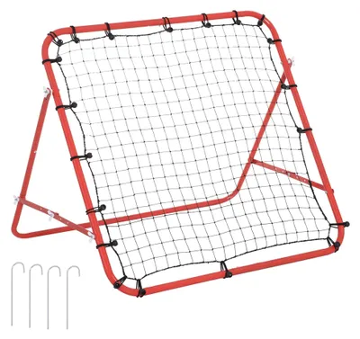 Produktbild von Zimilo Fußball Rebounder Tor Netz 96 x 80 x 96 cm, verstellbarer Winkel, klappbare Rückprallwand mit Stahlrahmen, Bodenankern, rot/schwarz, Training