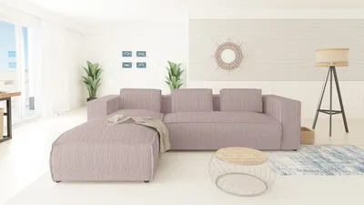 Produktbild von S-STYLE MÖBEL - Modernes Ecksofa Bello aus Puderrosa Cord mit Ottomane links und weichem Sitz, B/T/H: 262 cm / 176 cm / 64 cm