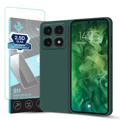 Produktbild von Hülle für Xiaomi 14T mit 9H Displayglas Displayschutz Case Cover Bumper Smartphone Softgrip Schutzhülle Farbe: Grün
