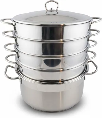 Produktbild von Dampfkocher Dampfkochtopf Mantowarka 6 teilig Edelstahl ca. Ø 32cm 12,8 L Mantykocher Edelstahl-Deckel